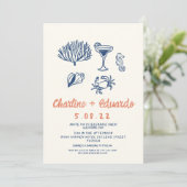 Hand getrokken Kust Retro Bruiloft uitnodiging (Staand voorkant)