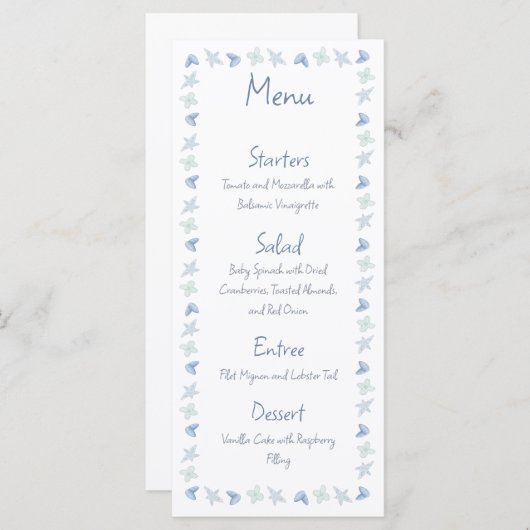 Hand getrokken Kust Wedding Menu (Voorkant / Achterkant)