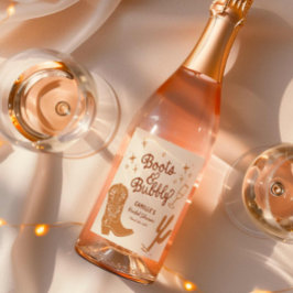 Hand getrokken laarzen en Bubble Vrijgezellenfeest Wijn Etiket