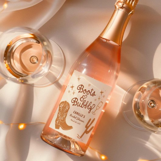 Hand getrokken laarzen en Bubble Vrijgezellenfeest Wijn Etiket