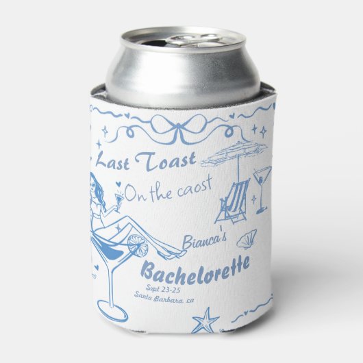 Hand getrokken laatste toast op de kust Bacheloret Blikjeskoeler (Blikje Voorkant)