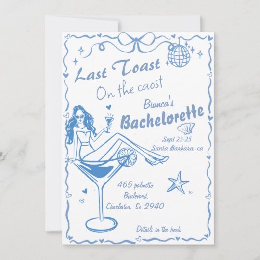 Hand getrokken laatste toast op de kust Bacheloret Kaart (Voorkant)
