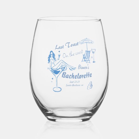 Hand getrokken laatste toast op de kust Bacheloret Wijnglas Zonder Voet (Voorkant)