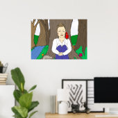 Hand-getrokken Lady Meditating in het bos Poster (Thuiskantoor)