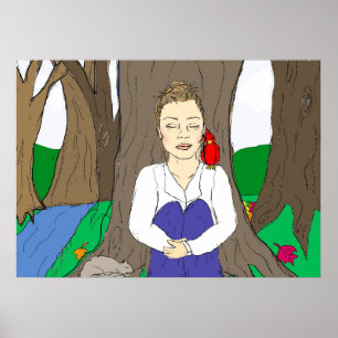 Hand-getrokken Lady Meditating in het bos Poster