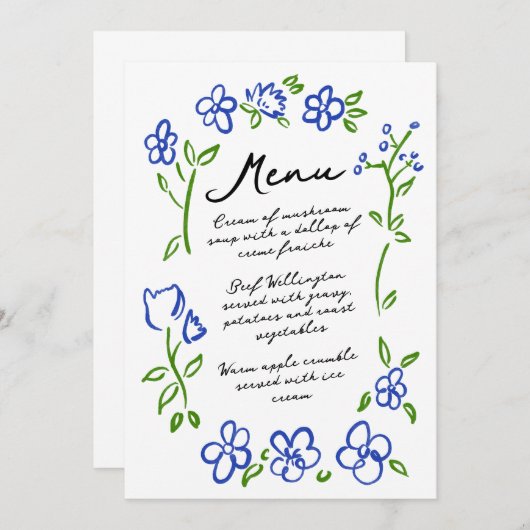 Hand getrokken land bloementuin party diner menu (Voorkant / Achterkant)