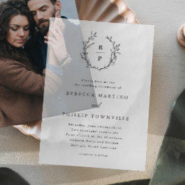 Hand getrokken Laurel Krans Monogram Huwelijk Vellum Uitnodigingen