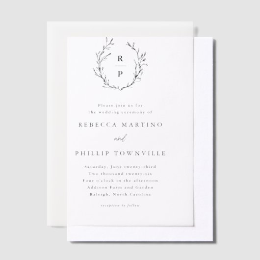 Hand getrokken Laurel Krans Monogram Huwelijk Vellum Uitnodigingen (Offset)