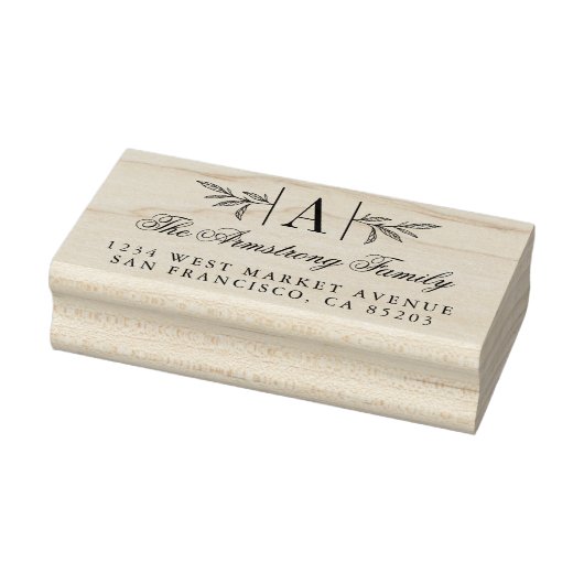 Hand-getrokken Laurel-tak Monogram Terugkeeradres Rubberstempel (Stempel)