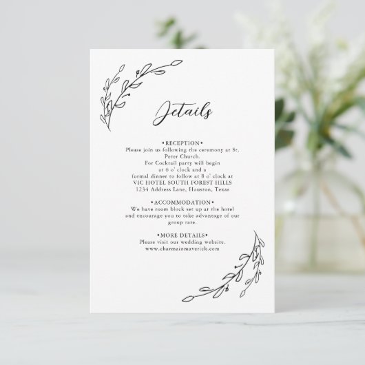 Hand getrokken lauwerkrans informatiekaartje (Staand voorkant)