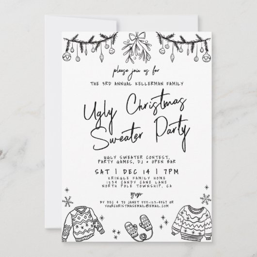 Hand getrokken lelijke trui kerstfeest kaart (Voorkant)