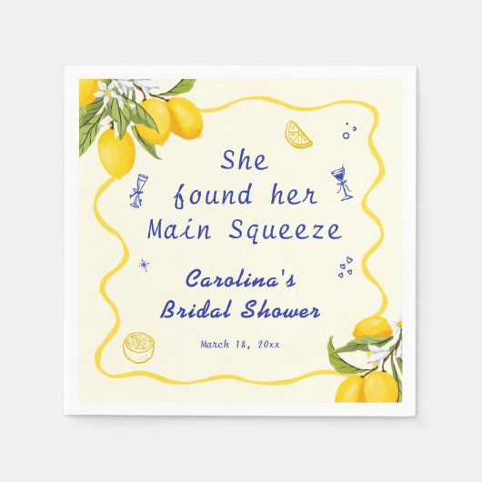 Hand getrokken Lemon Main Squeeze Vrijgezellenfees Servet (Voorkant)
