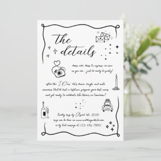 Hand getrokken Leuk Doodle Bruiloft Details Kaart
