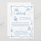 Hand getrokken Leuk Doodle Wit Blauw Wed Details K Kaart (Voorkant / Achterkant)