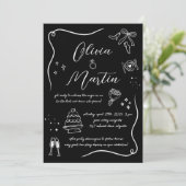 Hand getrokken Leuk Doodle Zwart en Wit Bruiloft Kaart (Staand voorkant)