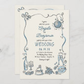 Hand getrokken leuke grillige bruiloft foto kaart (Voorkant / Achterkant)