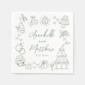 Hand getrokken leuke groene grillige bruiloft servet (Voorkant)