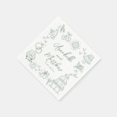 Hand getrokken leuke groene grillige bruiloft servet (Hoek)