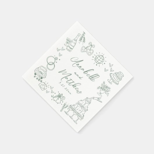 Hand getrokken leuke groene grillige bruiloft servet (Hoek)