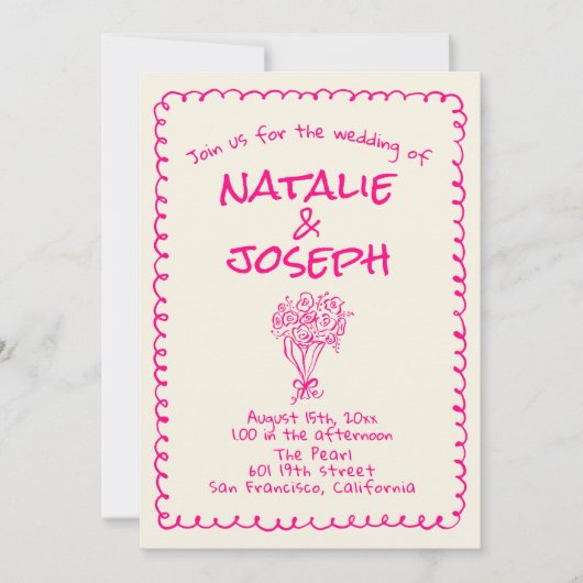 Hand getrokken Levendig Roze Retro Dubbelzijdige b Kaart (Voorkant)