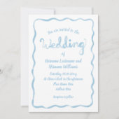 Hand getrokken licht blauw Wavy Lijst QR RSVP brui Kaart (Voorkant)