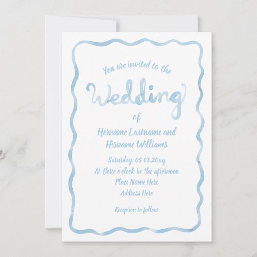 Hand getrokken licht blauw Wavy Lijst QR RSVP brui Kaart (Voorkant)
