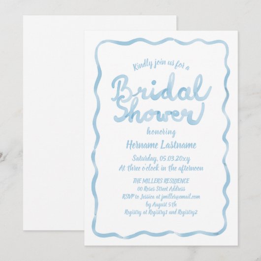 Hand getrokken lichtblauw Waterverf Vrijgezellenfe Kaart (Voorkant / Achterkant)