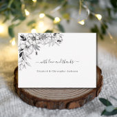 Hand getrokken lijn Art Bloemen Zwart Wit Bruiloft Bedankkaart