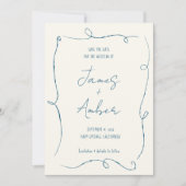 Hand getrokken lijnen Blauwgroen blauw bruiloft fo Save The Date (Voorkant)