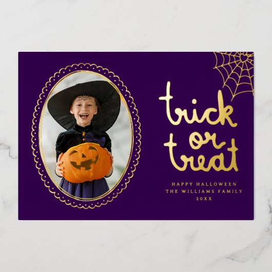 Hand getrokken Lijst Trick or treat Halloween Foto Folie Feestdagenkaart (Voorkant)