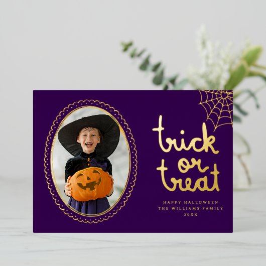 Hand getrokken Lijst Trick or treat Halloween Foto Folie Feestdagenkaart (Staand Voorkant)