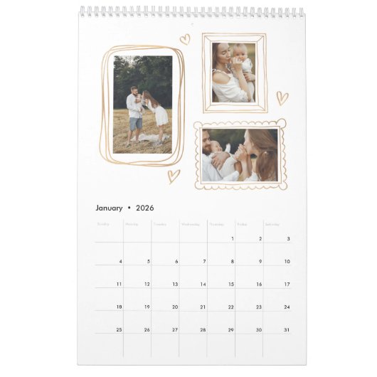 Hand getrokken Lijsten Fotocollage Kalender (Jan 2026)