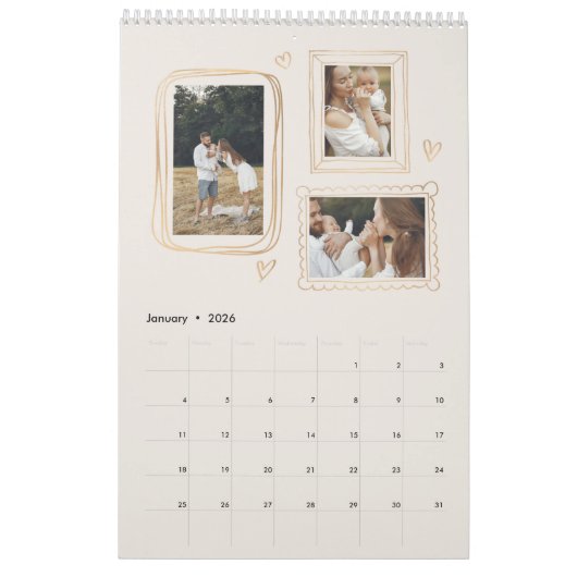 Hand getrokken Lijsten Fotocollage Kalender (Jan 2026)