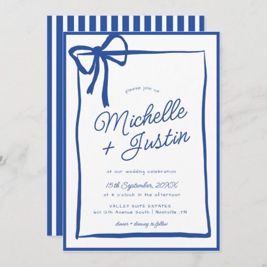 Hand getrokken lint boog bruiloft kaart (Voorkant / Achterkant)