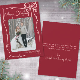 Hand getrokken lint boog rood retro kerst feestdagenkaart