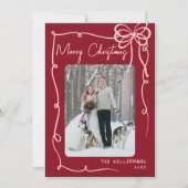 Hand getrokken lint boog rood retro kerst feestdagenkaart (Voorkant)