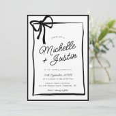 Hand getrokken lint boog zwart wit bruiloft kaart (Staand voorkant)