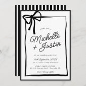 Hand getrokken lint boog zwart wit bruiloft kaart (Voorkant / Achterkant)