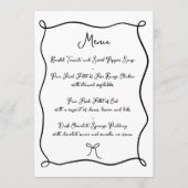 Hand getrokken lint & boog zwart & wit bruiloft menu (Voorkant)