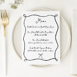 Hand getrokken lint & boog zwart & wit bruiloft menu<br><div class="desc">Hand getrokken lint en boog zwart en wit bruiloft menu met handgeschreven stijl lettertype.</div>