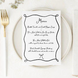 Hand getrokken lint & boog zwart & wit bruiloft menu