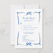 Hand getrokken lint Doodle Frans blauw bruiloft RSVP Kaartje (Voorkant)