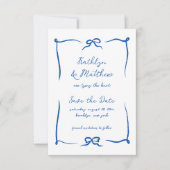 Hand getrokken lint Doodle Frans Blauw Modern Save The Date (Voorkant)