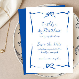 Hand getrokken lint Doodle Frans Blauw Modern Save The Date