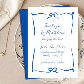 Hand getrokken lint Doodle Frans Blauw Modern Save The Date