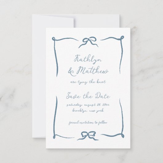 Hand getrokken lint Doodle Stoffig Blauw Moderne b Save The Date (Voorkant)