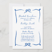 Hand getrokken lint Frans blauw bruids lunch Kaart (Voorkant)