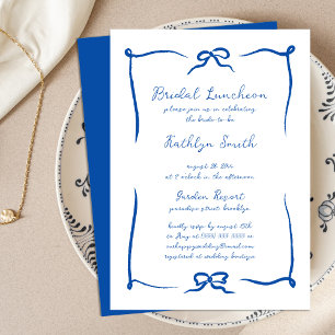 Hand getrokken lint Frans blauw bruids lunch Kaart