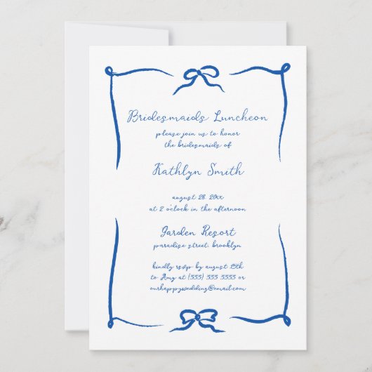 Hand getrokken lint Frans blauw bruidsmeisjes lunc Kaart (Voorkant)