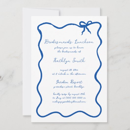 Hand getrokken lint Frans blauw bruidsmeisjes lunc Kaart (Voorkant)